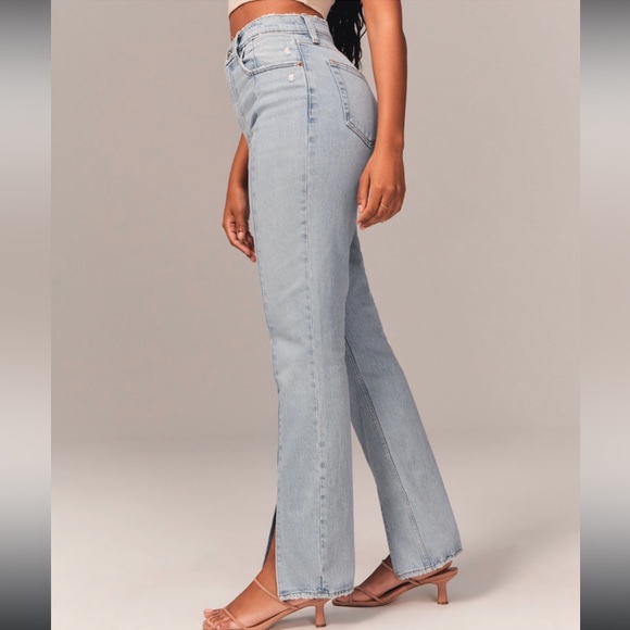ABERCROMBIE Curve Love High Rise Split Hem Seamed Jeans NWT - Picture 3 of 16